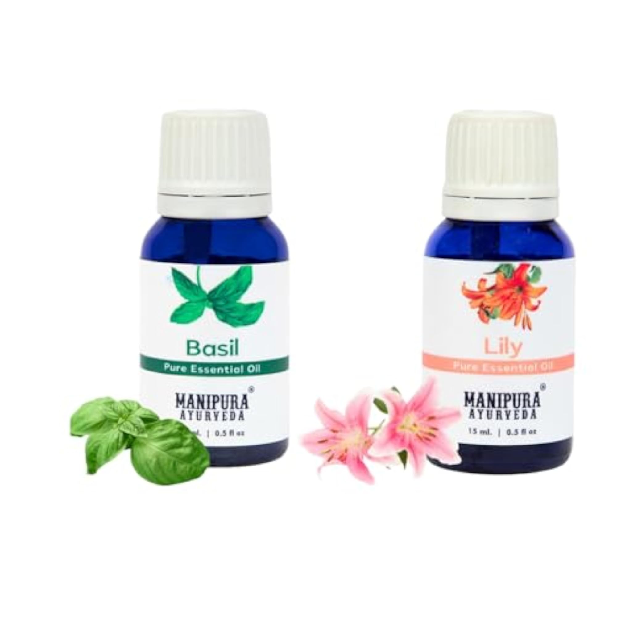 Basil & Lily Essential Oil Diffuser Combo Pack, 15ml Each
